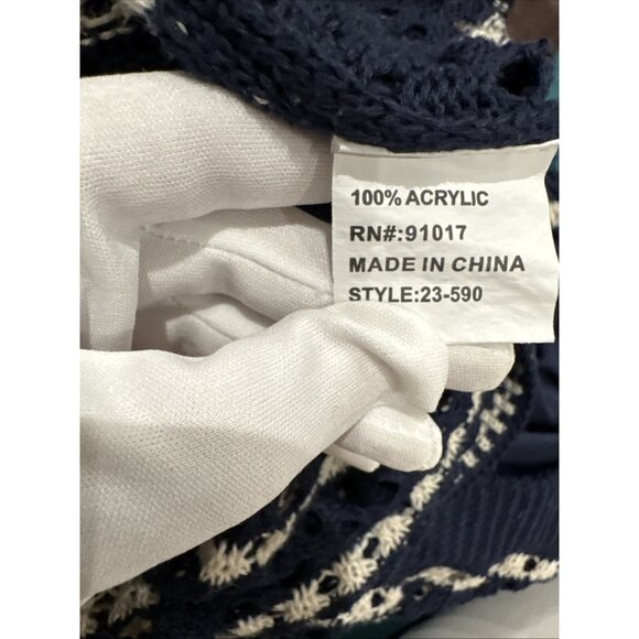 Solitaire Navy Blue/White Striped Crocheted 2-Piece Maxi Skirt & Top XL - Picture 9 of 14